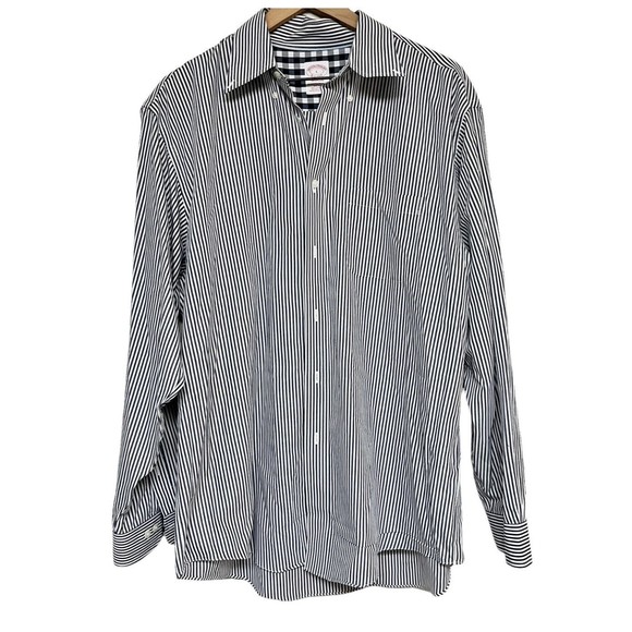 BROOKS BROTHERS Madison Button Down Shirt Mens L Striped Non-Iron Supima Cotton - Picture 1 of 7